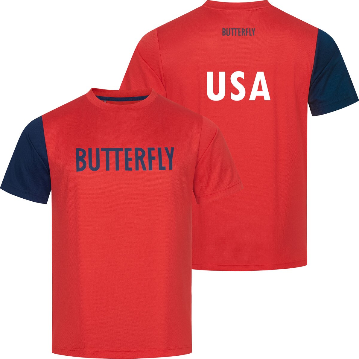 Butterfly USA Team 23 Practice Shirt: Red with Blue arms